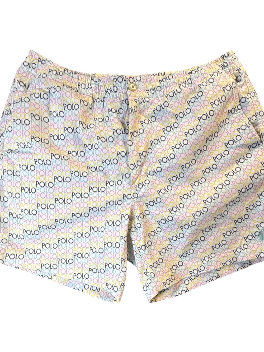 Polo by Ralph Lauren White Multi-Color Logo Print Flat Front Men’s Shorts